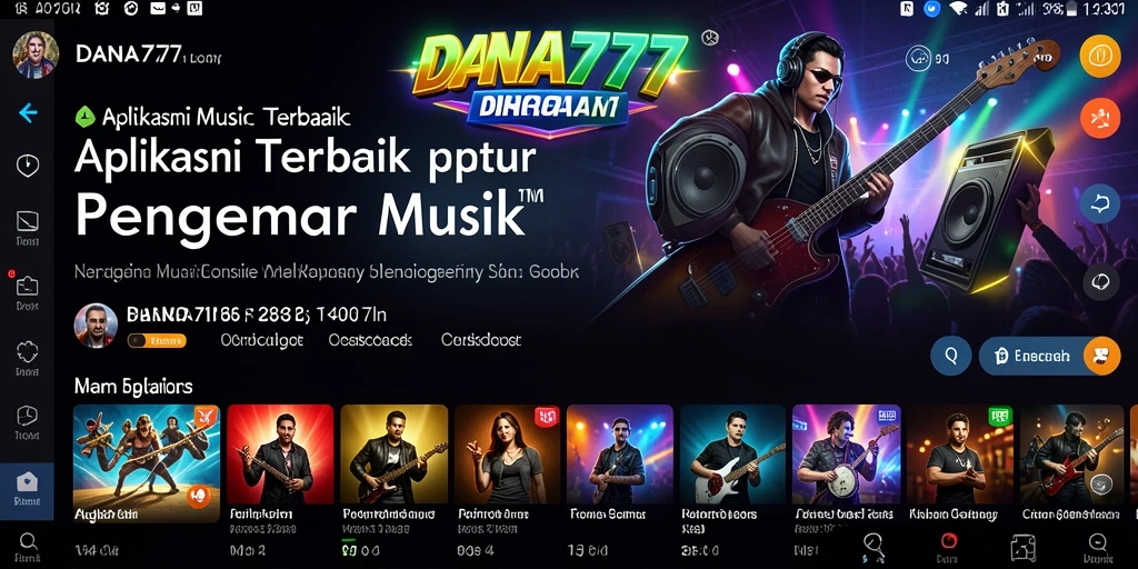 Tampilan utama DANA777 dengan beragam pilihan lagu dan fitur menarik.