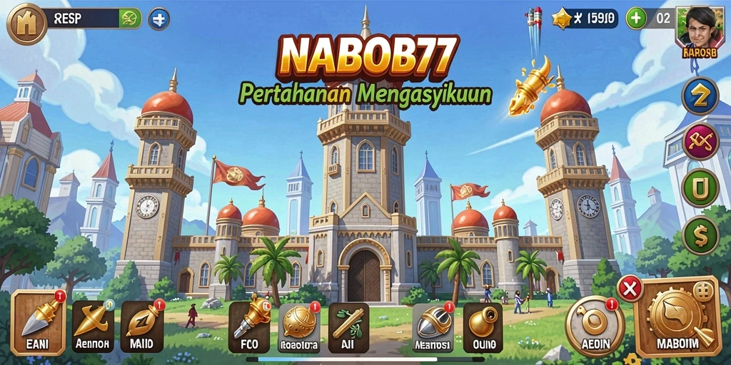 Gameplay menarik NABOB77 dengan menara pertahanan yang unik.